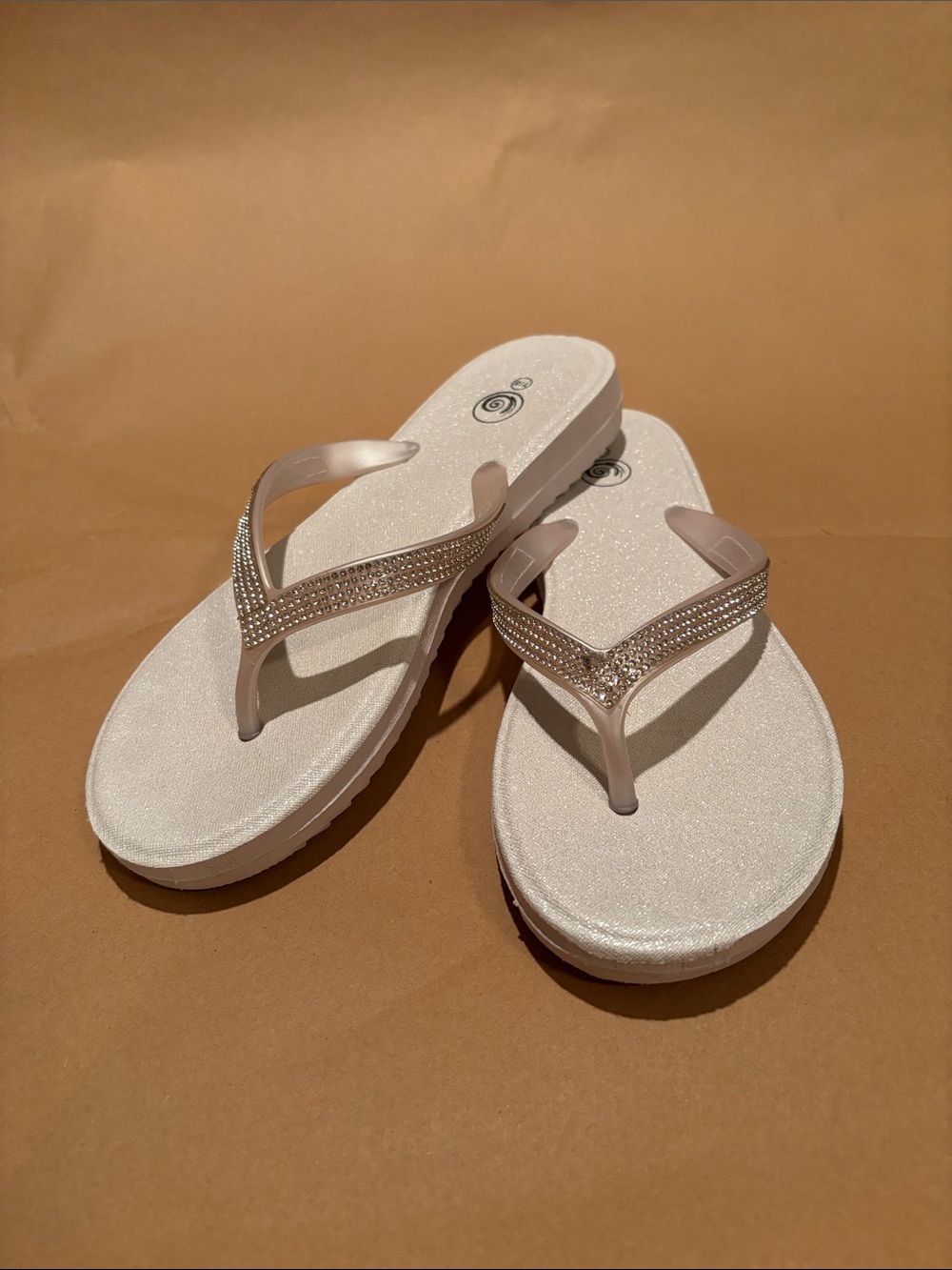 Amazon Pearl White Rhinestone Thong Sandals for Women